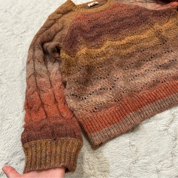 Knox Rose - Fall Colors Ombré Mixed Texture Cable Knit Open Weave Chunky Sweater - Picture 5 of 10